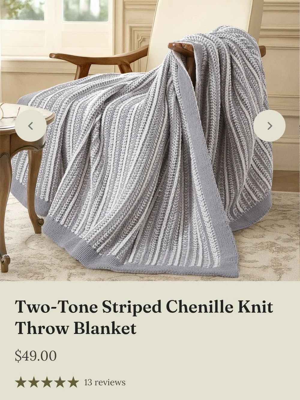 Amelie Gray & White Striped Plush Throw Blanket Chenille